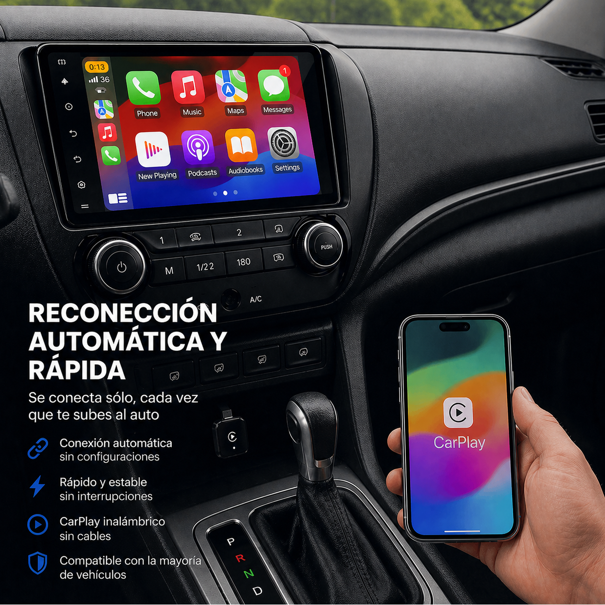 Adaptador inalámbrico CarPlay y Android
