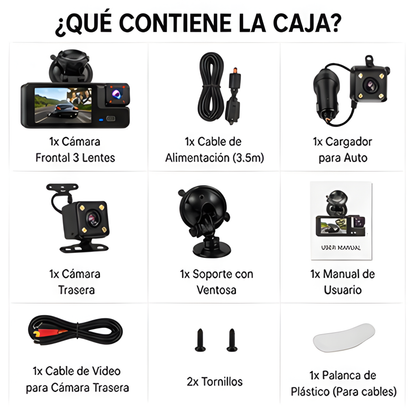 Cámara Dashcam HD con Cámaras de Reversa para Auto
