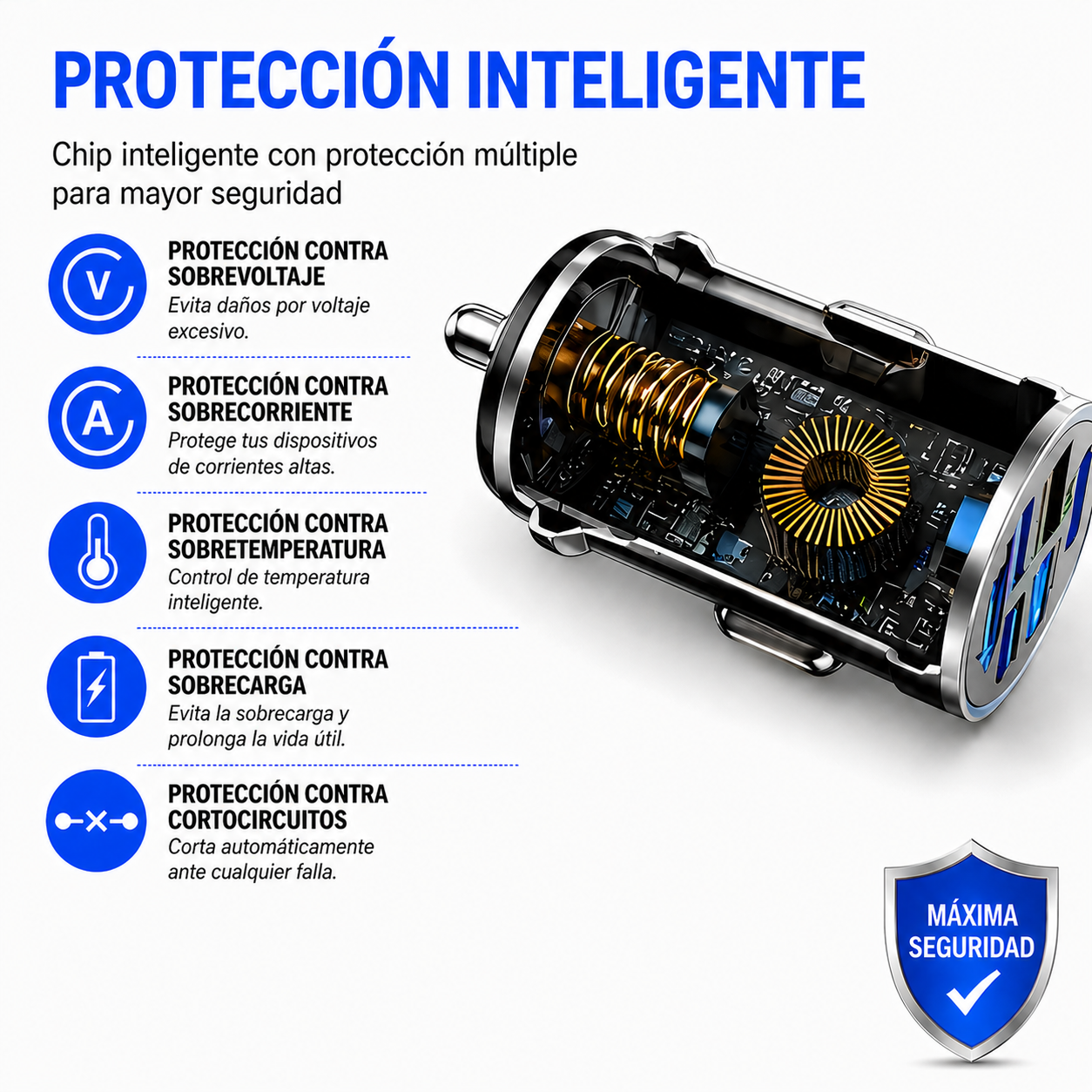 Cargador Rápido USB para Auto 250W