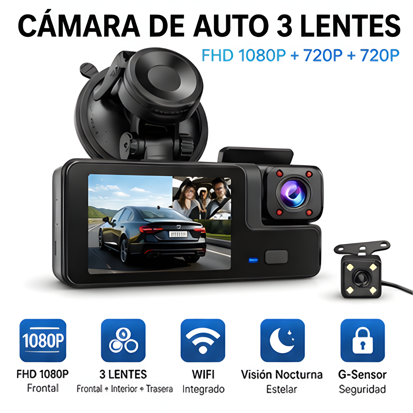 Cámara Dashcam HD con Cámaras de Reversa para Auto