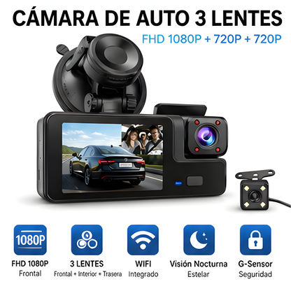 Cámara Dashcam HD con Cámaras de Reversa para Auto