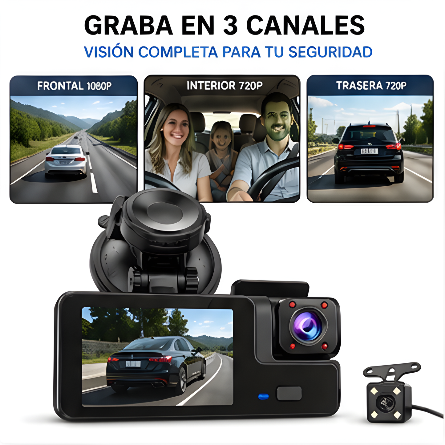 Cámara Dashcam HD con Cámaras de Reversa para Auto