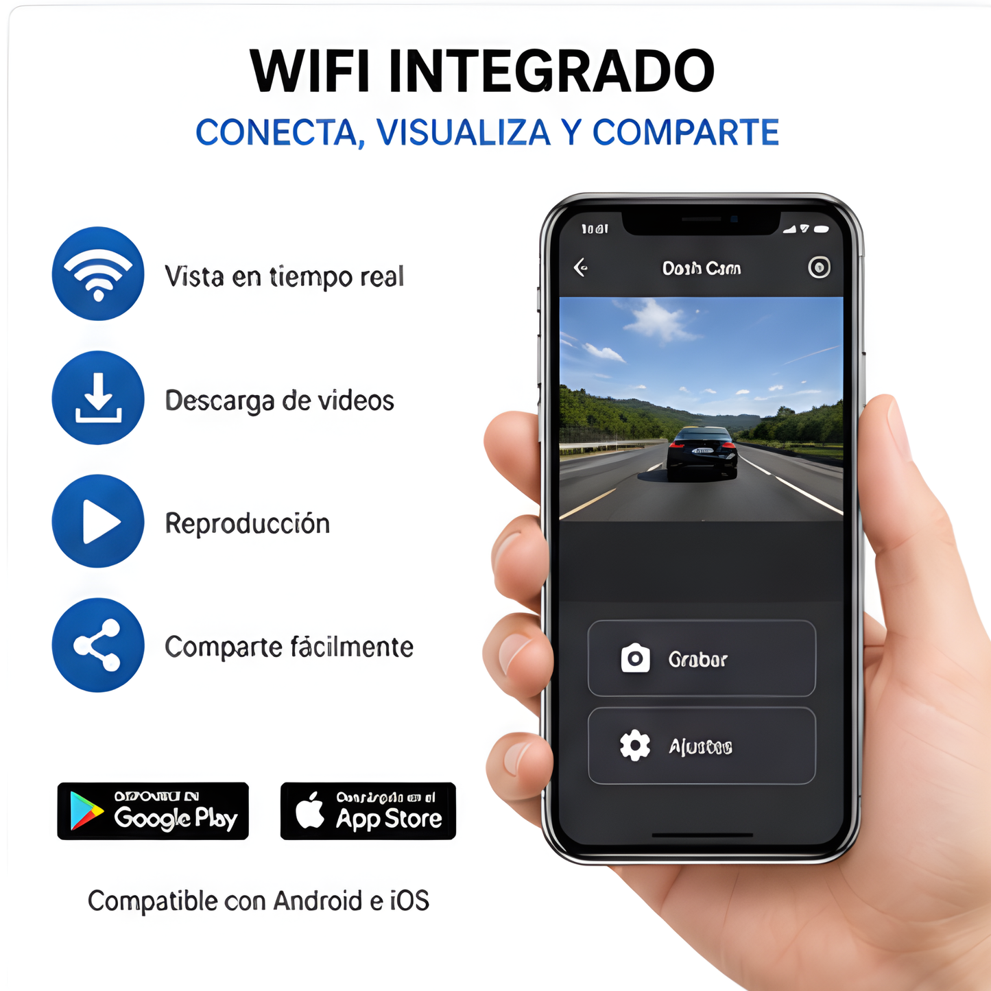 Cámara Dashcam HD con Cámaras de Reversa para Auto