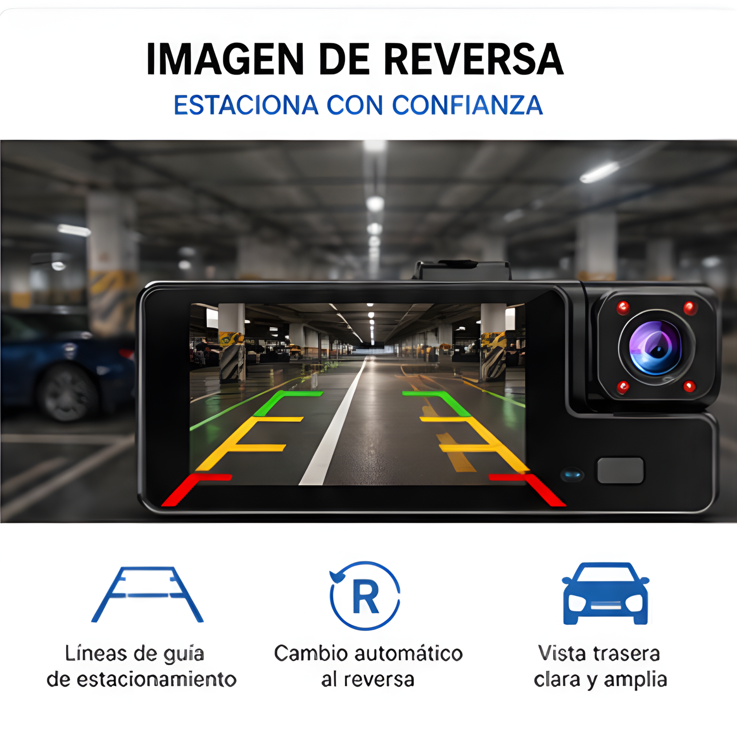 Cámara Dashcam HD con Cámaras de Reversa para Auto