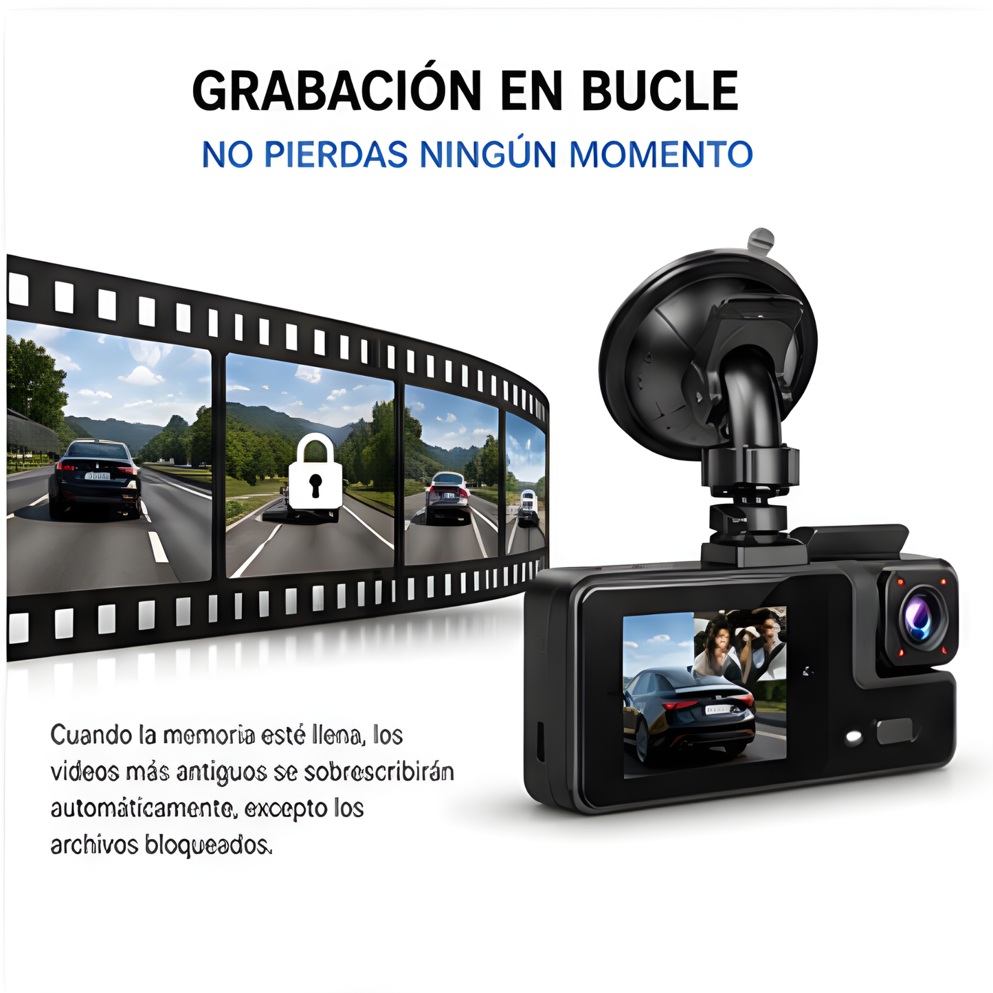 Cámara Dashcam HD con Cámaras de Reversa para Auto