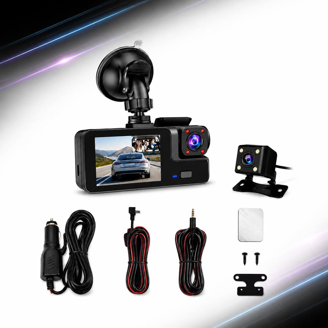 Cámara Dashcam HD con Cámaras de Reversa para Auto